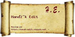 Hanák Edit névjegykártya
